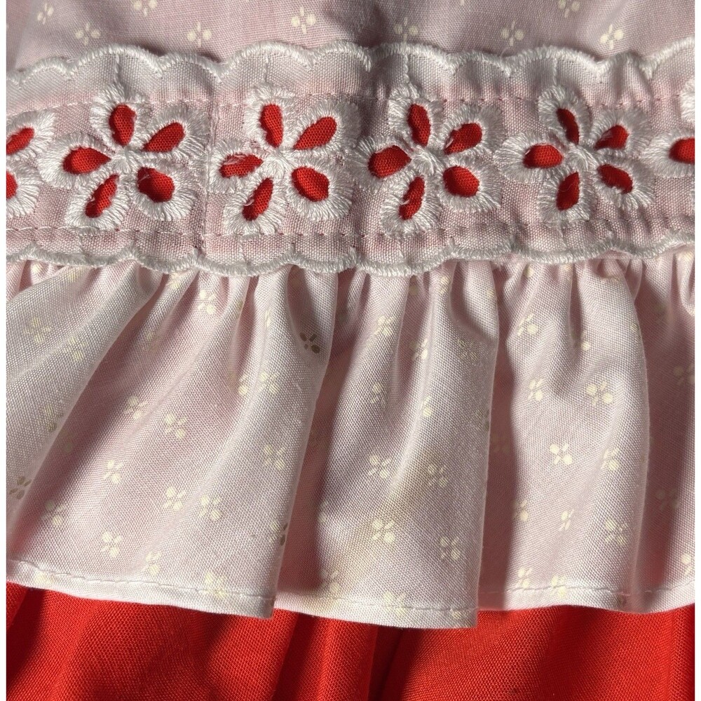 VTG Lilo Circle Dress Red Eyelet Lace Pageant Pinafore Crinoline Twirl Holiday - Picture 7 of 9